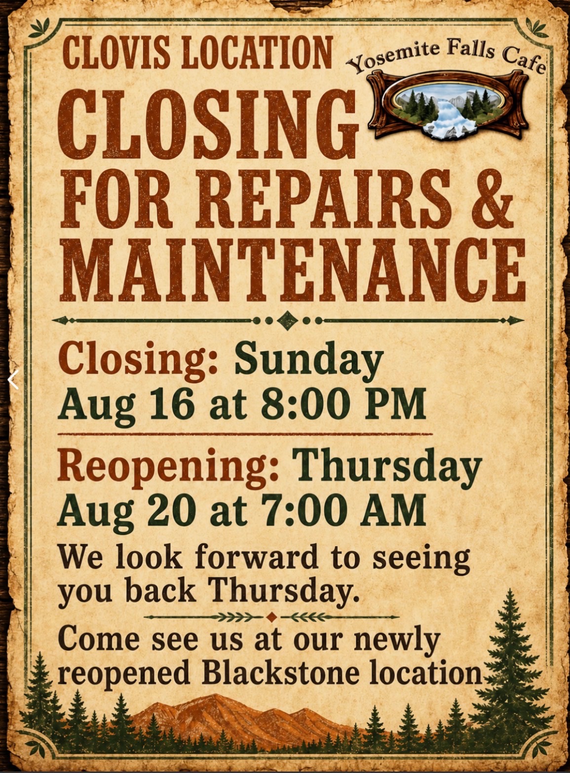 Clovis Closed for Maintenance